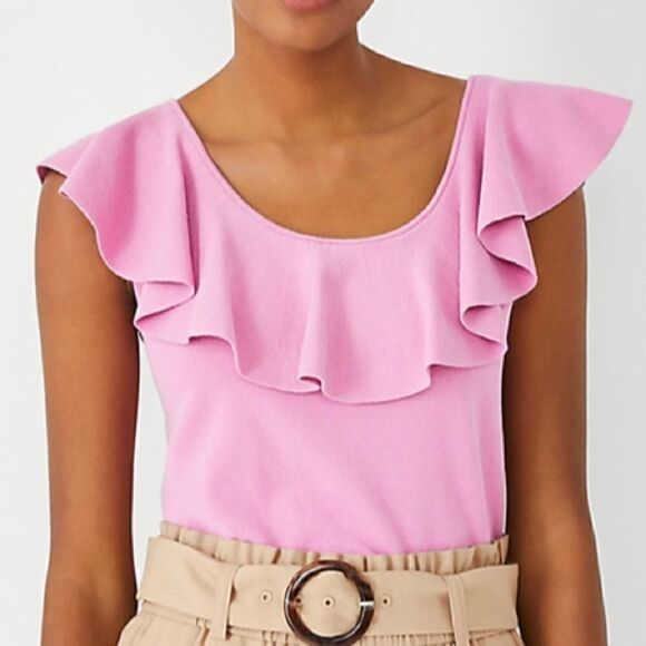 NWT Ann Taylor Ruffle Scoop Neck Sweater Shell - Picture 1 of 9